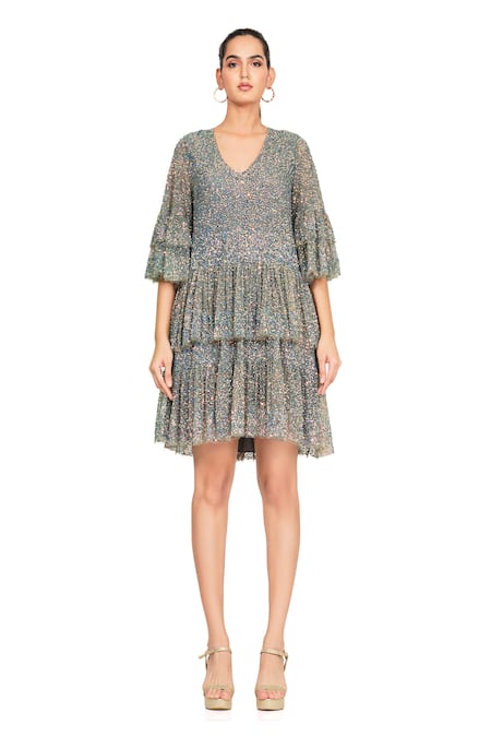 Rocky Star Sequin Embroidered Layered Dress 