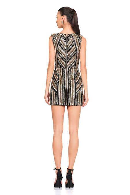 Shop Rocky Star Multi Color Polyester Blend Beads, Crystal And Sequin V Embellished Short Dress at Aza Fashions Shop_Rocky Star_Multi Color Polyester Blend Beads, Crystal And Sequin V Embellished Short Dress _at_Aza_Fashions