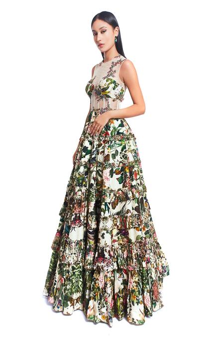 Rocky Star_Multi Color Raw Silk Round Printed Gown _Online_at_Aza_Fashions