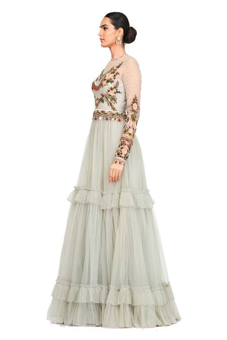 Buy_Rocky Star_Blue Tulle Sequin, Cutdana And Beads Round Bodice Embroidered Gown _Online_at_Aza_Fashions