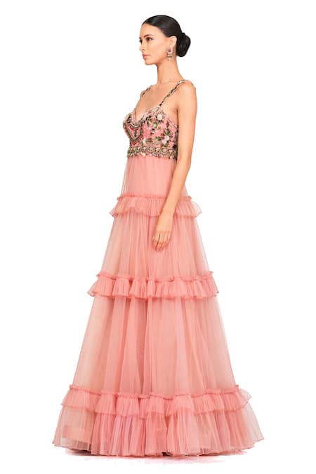 Buy_Rocky Star_Pink Tulle Sequin, Cutdana And Beads Sweetheart Neck Bodice Embroidered Gown _Online_at_Aza_Fashions