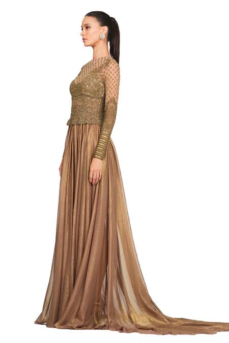 Buy_Rocky Star_Brown Georgette Round Embroidered Bodice Gown_Online_at_Aza_Fashions