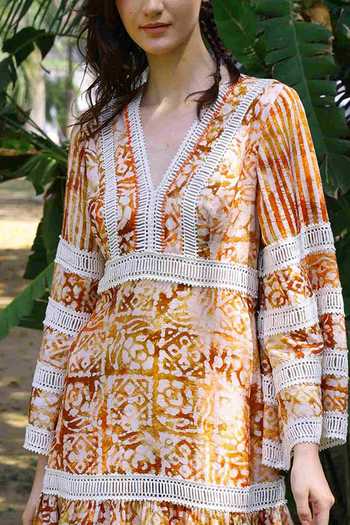 Shop Reynu Taandon White Crepe Floral, Striped V Neck Tie And Dye Dress Online at Aza Fashions Shop_Reynu Taandon_White Crepe Floral, Striped V Neck Tie And Dye Dress_Online_at_Aza_Fashions