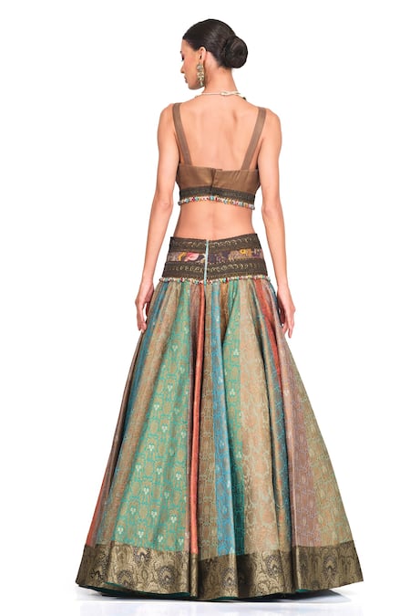All Season Designer Heavy Digital Print Tussar Silk Crop Top & Lehenga -  Absolutely Desi
