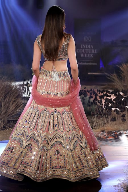 Shop Reynu Taandon Pink Net, Chanderi Silk Embroidered Bridal Lehenga Set at Aza Fashions Shop_Reynu Taandon_Pink Net, Chanderi Silk Embroidered Bridal Lehenga Set _at_Aza_Fashions