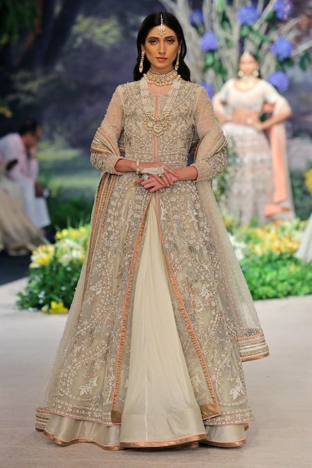 Reynu Taandon Embroidered Jacket & Chanderi Silk Lehenga Set 