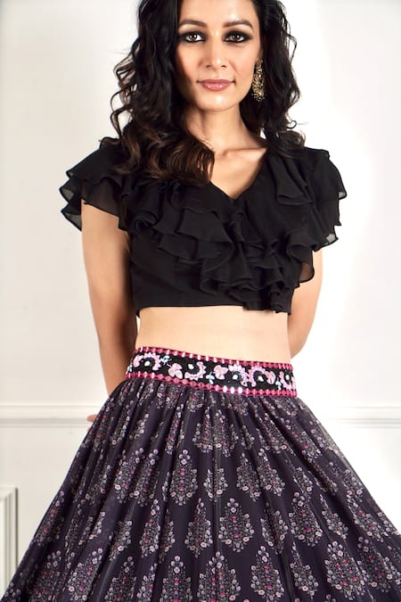 Rashika Sharma_Black , Dupatta And Organza, Lining Imaara Print Lehenga Set _at_Aza_Fashions