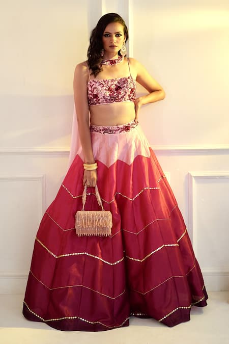 Rashika Sharma_Pink Chiffon, Lehenga  Silk, Lining Shantoon Sequin, Thread, Celeste Set _Online_at_Aza_Fashions