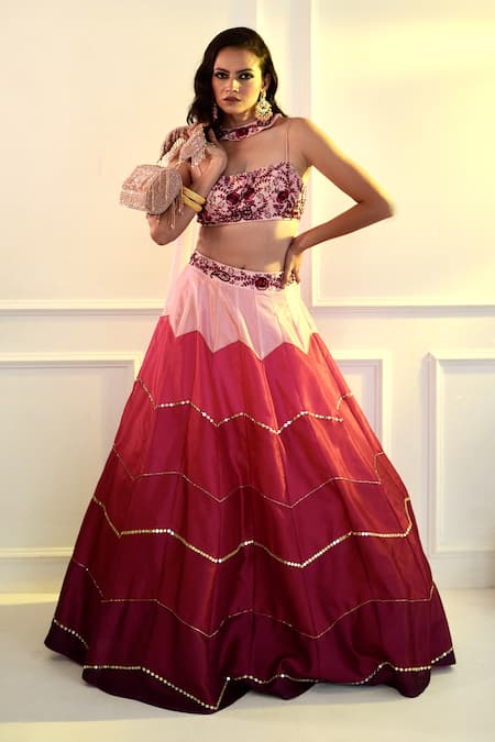 Buy_Rashika Sharma_Pink Chiffon, Lehenga  Silk, Lining Shantoon Sequin, Thread, Celeste Set _Online_at_Aza_Fashions