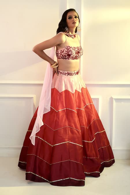 Shop_Rashika Sharma_Pink Chiffon, Lehenga  Silk, Lining Shantoon Sequin, Thread, Celeste Set _Online_at_Aza_Fashions