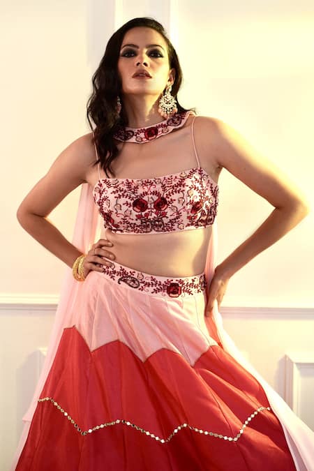 Rashika Sharma_Pink Chiffon, Lehenga  Silk, Lining Shantoon Sequin, Thread, Celeste Set _at_Aza_Fashions