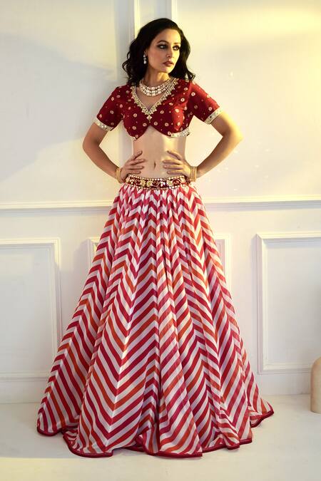 Buy_Rashika Sharma_Maroon Blouse Chanderi Silk, Dupatta Net, Lehenga Georgette, Myrah Set _Online_at_Aza_Fashions