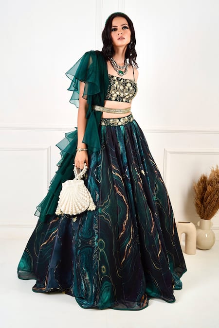 Shop_Rashika Sharma_Green Meesha Marble Print Lehenga Set _Online_at_Aza_Fashions