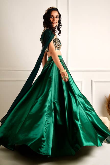 Rashika Sharma_Green Meera Satin Lehenga And Blouse Set _Online_at_Aza_Fashions