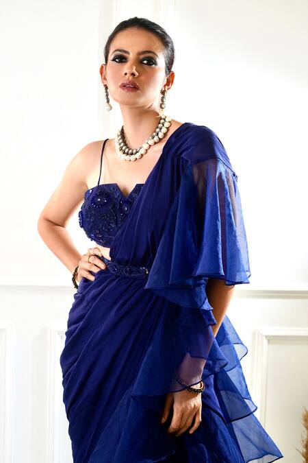 Rashika Sharma_Blue Nikasha Pre-draped Ruffle Saree With Blouse _at_Aza_Fashions