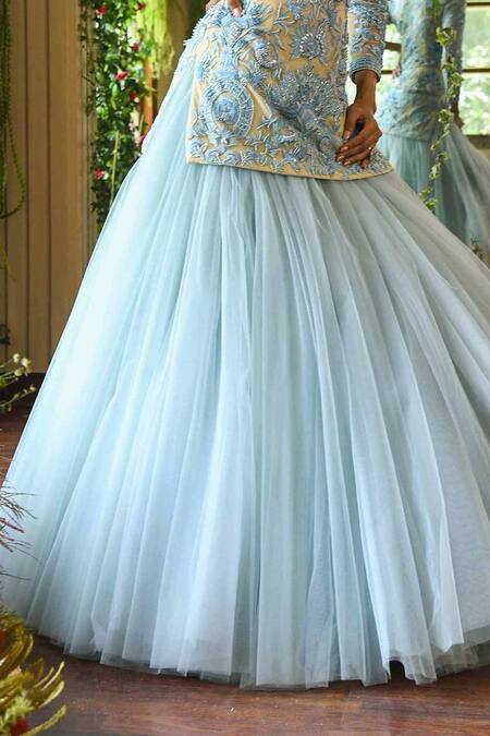 Shop_Reynu Taandon_Blue Net Round Erica Kurta And Lehenga Set _Online_at_Aza_Fashions