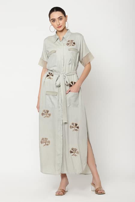 Musal Chardonnay Embroidered Midi Dress 