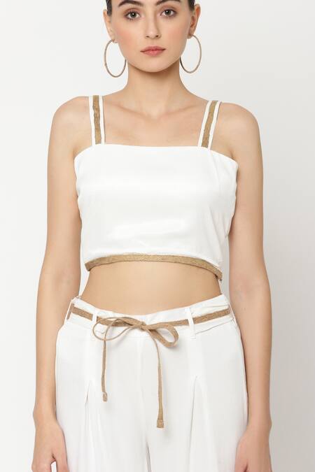 Musal_Ivory Viscose Moss Satin Straight Zinfandel Tube Top And Pant Set_at_Aza_Fashions