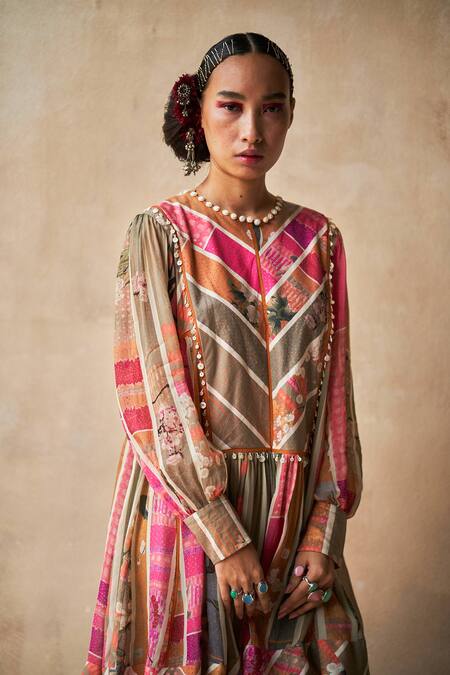 Buy Aseem Kapoor Multi Color Organza Round Flared Dress Online at Aza Fashions Buy_Aseem Kapoor_Multi Color Organza Round Flared Dress_Online_at_Aza_Fashions