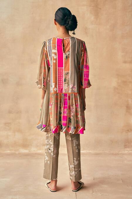 Shop Aseem Kapoor Multi Color Organza Round Flared Dress at Aza Fashions Shop_Aseem Kapoor_Multi Color Organza Round Flared Dress_at_Aza_Fashions