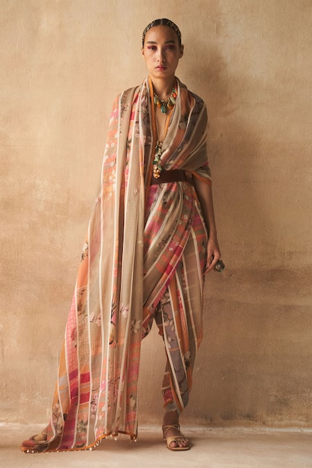 Aseem Kapoor Organza Crepe Striped Saree 