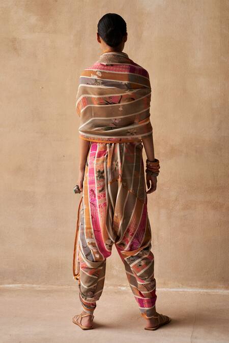 Shop Aseem Kapoor Multi Color Organza Crepe Striped Saree at Aza Fashions Shop_Aseem Kapoor_Multi Color Organza Crepe Striped Saree_at_Aza_Fashions