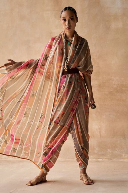 Buy Aseem Kapoor Multi Color Organza Crepe Striped Saree Online at Aza Fashions Buy_Aseem Kapoor_Multi Color Organza Crepe Striped Saree_Online_at_Aza_Fashions