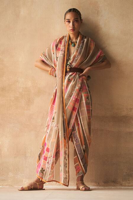 Shop Aseem Kapoor Multi Color Organza Crepe Striped Saree Online at Aza Fashions Shop_Aseem Kapoor_Multi Color Organza Crepe Striped Saree_Online_at_Aza_Fashions