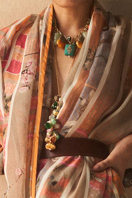 Aseem Kapoor Multi Color Organza Crepe Striped Saree at Aza Fashions Aseem Kapoor_Multi Color Organza Crepe Striped Saree_at_Aza_Fashions