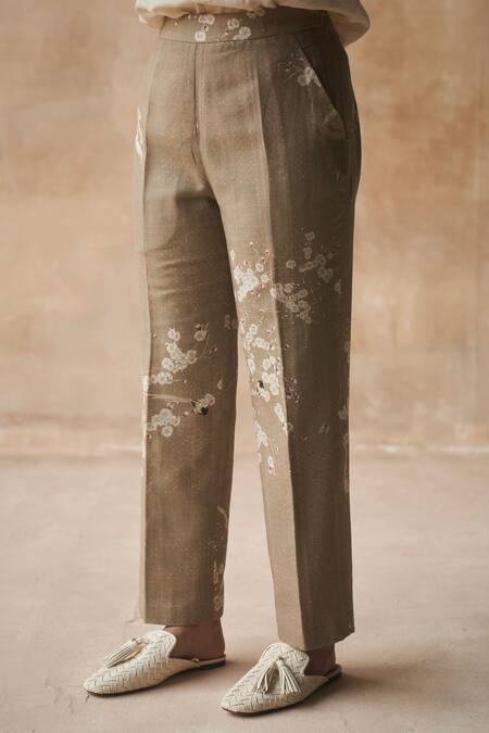 Shop Aseem Kapoor Beige Pant Linen Tunic Silk Round Printed And Set Online at Aza Fashions Shop_Aseem Kapoor_Beige Pant Linen Tunic Silk Round Printed And Set_Online_at_Aza_Fashions