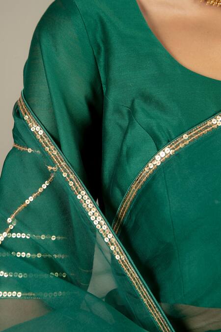 Ikshita Choudhary_Green Saree Organza Blouse Chanderi Petticoat Satin Embroidered Floral With_at_Aza_Fashions
