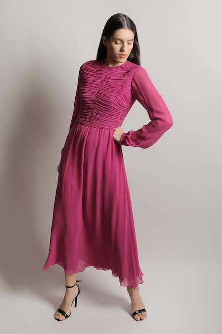 Swatee Singh Georgette Ruched Maxi Dress 