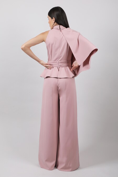 Pink Halter Wrap Top And Palazzo Satin Pants Set  Dusty pink outfits, Satin  wrap top, High waisted wide leg pants