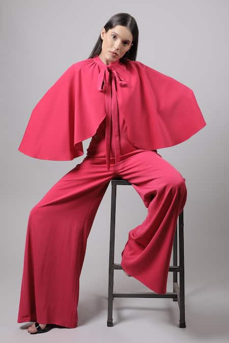 Buy_Swatee Singh_Pink Crepe High Cape Jumpsuit _Online_at_Aza_Fashions