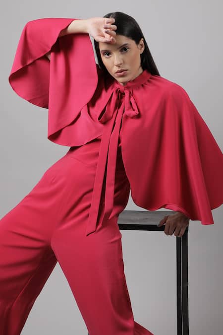 Shop_Swatee Singh_Pink Crepe High Cape Jumpsuit _Online_at_Aza_Fashions