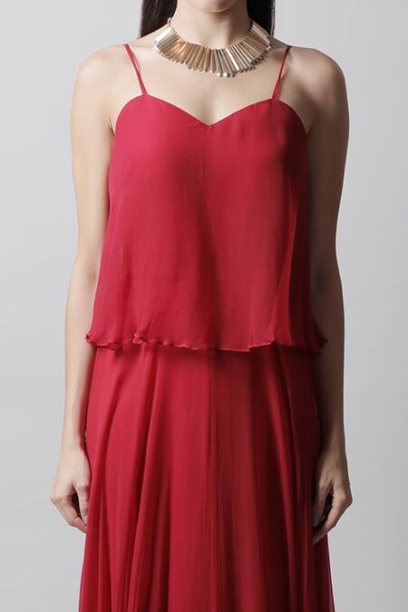 Shop Swatee Singh Maroon Georgette Scoop Neck Strappy Overlap Gown Online at Aza Fashions Shop_Swatee Singh_Maroon Georgette Scoop Neck Strappy Overlap Gown _Online_at_Aza_Fashions