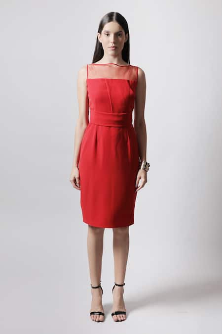 Buy_Swatee Singh_Red Crepe Straight Panelled Dress _Online_at_Aza_Fashions