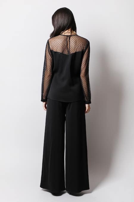 Shop_Swatee Singh_Black Crepe Round Bishop Sleeve Top _at_Aza_Fashions