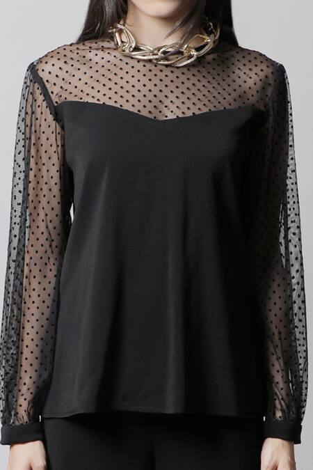 Swatee Singh Black Crepe Round Bishop Sleeve Top at Aza Fashions Swatee Singh_Black Crepe Round Bishop Sleeve Top _at_Aza_Fashions