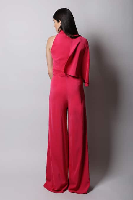 Shop_Swatee Singh_Pink Georgette High Jumpsuit With Attached Cape _at_Aza_Fashions