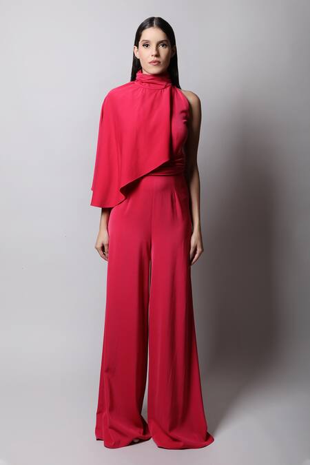 Buy_Swatee Singh_Pink Georgette High Jumpsuit With Attached Cape _Online_at_Aza_Fashions