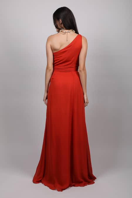 Swatee Singh Crepe One Shoulder Slit Gown 