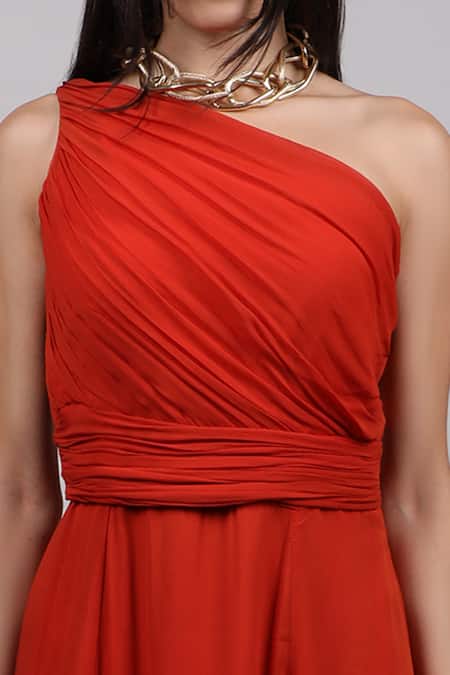 Swatee Singh Red Crepe One Shoulder Slit Gown at Aza Fashions Swatee Singh_Red Crepe One Shoulder Slit Gown _at_Aza_Fashions