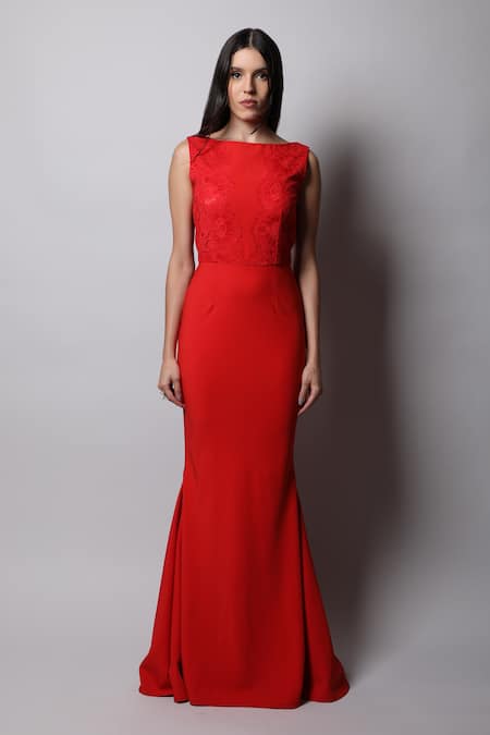 Swatee Singh Red Crepe Lace Straight Structured Embellished Gown Online at Aza Fashions Swatee Singh_Red Crepe Lace Straight Structured Embellished Gown _Online_at_Aza_Fashions