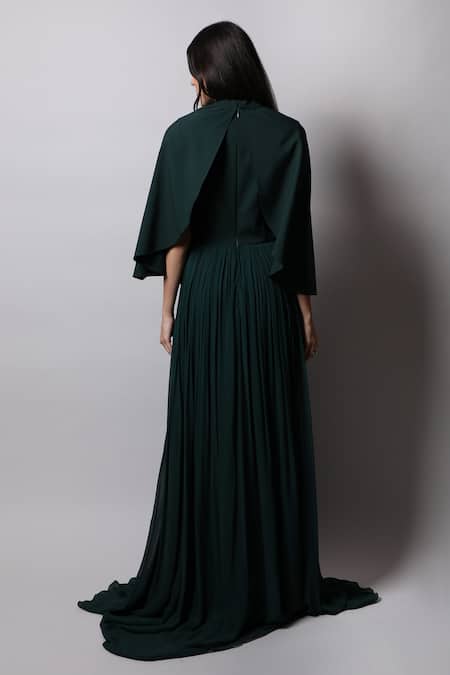 Shop_Swatee Singh_Green Georgette Round Cape Gown _at_Aza_Fashions