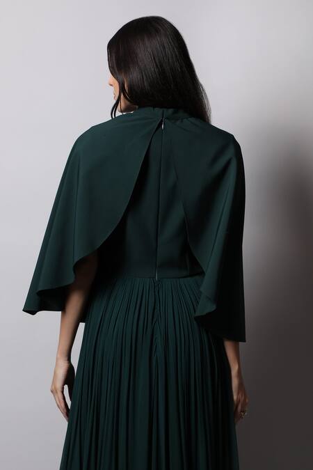 Buy_Swatee Singh_Green Georgette Round Cape Gown _Online_at_Aza_Fashions