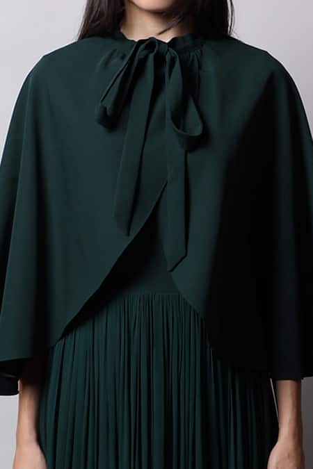 Shop_Swatee Singh_Green Georgette Round Cape Gown _Online_at_Aza_Fashions