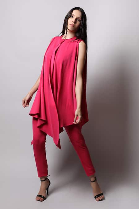 Swatee Singh_Pink Crepe Round Draped Jumpsuit _Online_at_Aza_Fashions