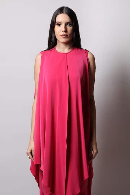 Buy_Swatee Singh_Pink Crepe Round Draped Jumpsuit _Online_at_Aza_Fashions