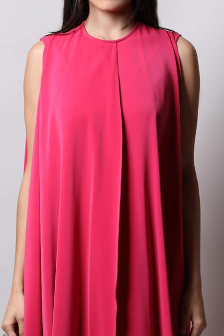 Shop_Swatee Singh_Pink Crepe Round Draped Jumpsuit _Online_at_Aza_Fashions